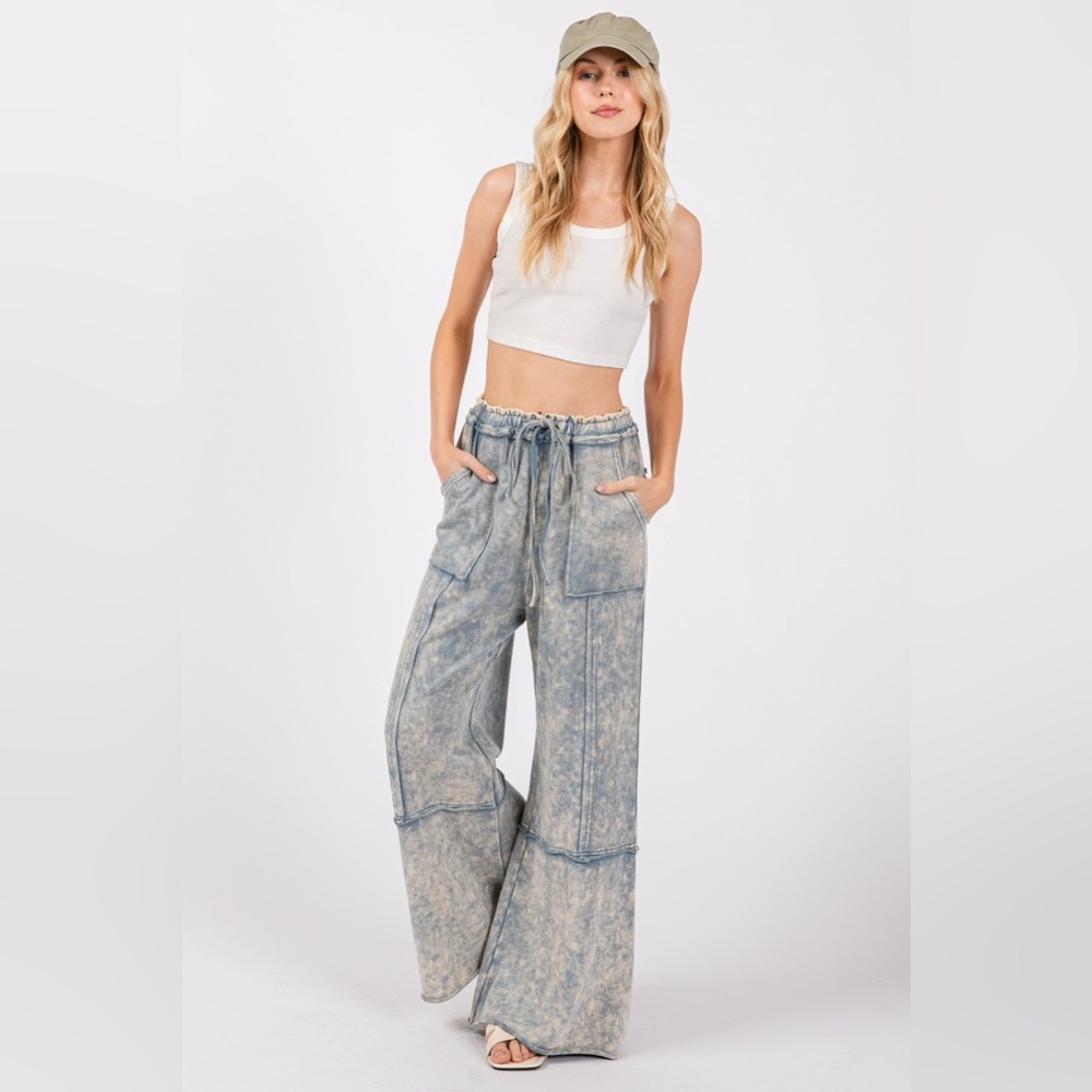 SAGE + FIG Mineral Washed Terry Wide Leg Pants